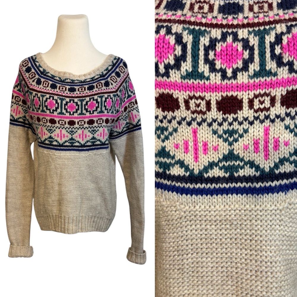 American Eagle Outfitters (L) Multicolor Fair Isle Wool Blend Pullover Sweater